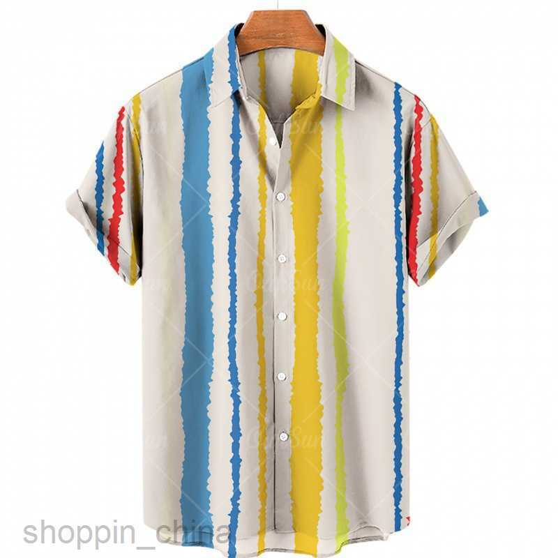 Men's Casual Shirts Summer men's short sleeved shirt four side stretch digital stripe print shirt tops