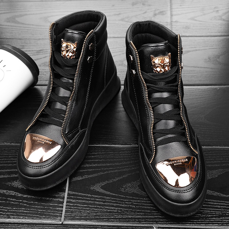 Autumn Men Ankle Boots Tiger Relief Leather Basketball Shoes Zip Flats Sneakers Male Casual Shoes Loafers Punk Nightclub Boots NOXYZ33