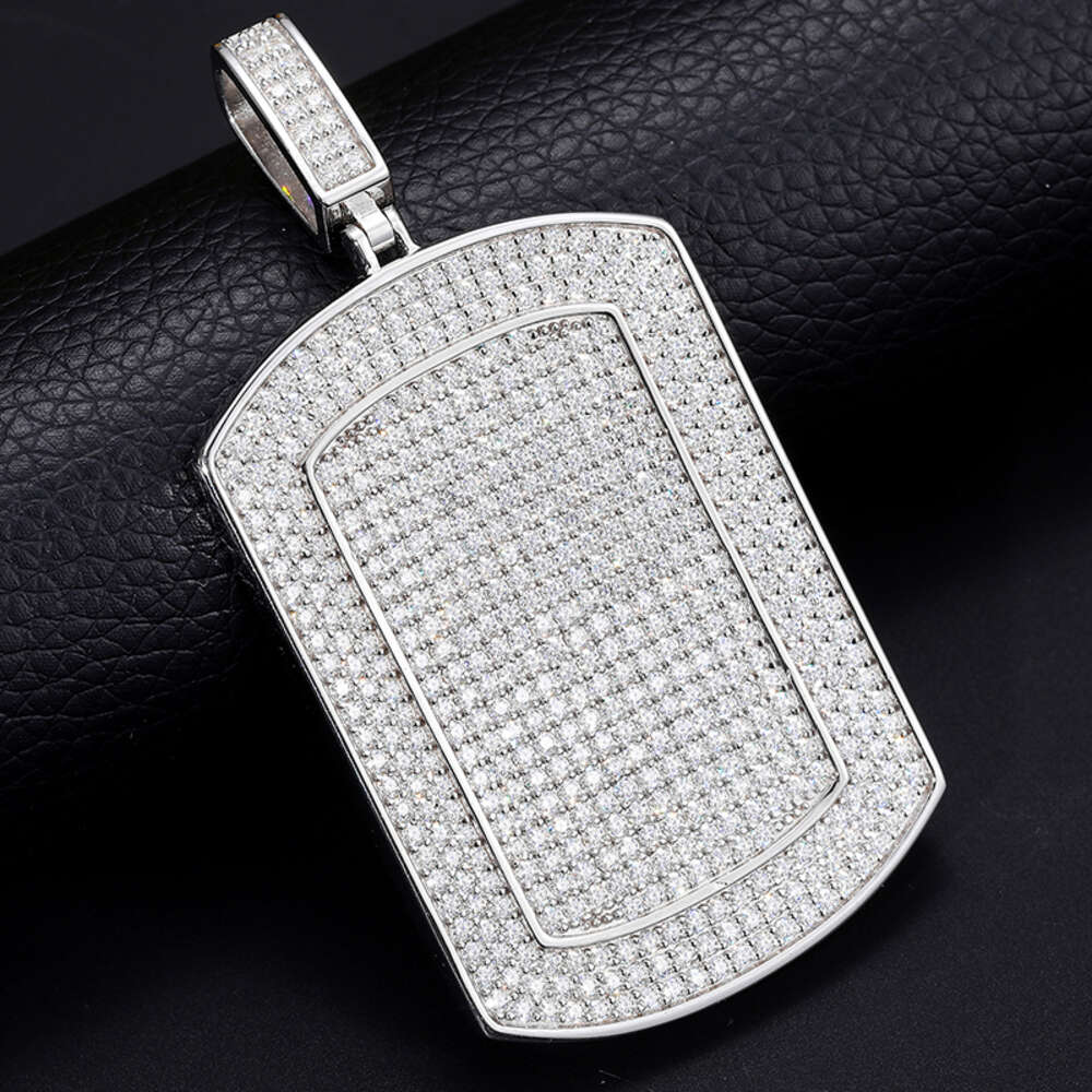 New Arrival Hip Hop Jewelry 925 Sterling Silver Micro Pave Vvs Moissanite Diamond Iced Out Bling Dog Tag Sign Pendant Necklace