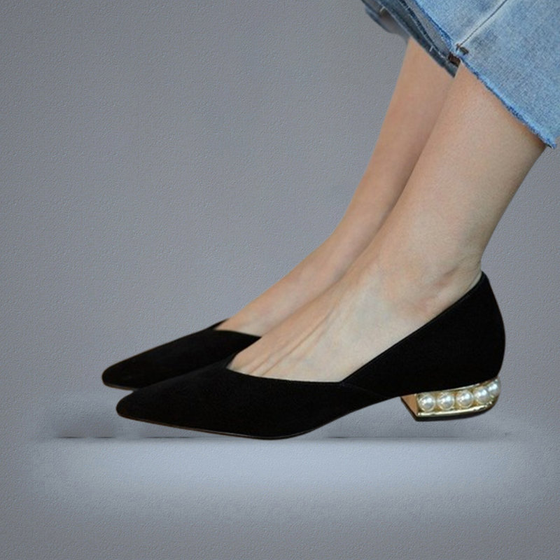 Autumn Women Flats Pearl Heeled Slip on Shoes Woman Ballet Flats Pointed Toe Dress Shoes Faux Suede Ladies Shoes 8301N