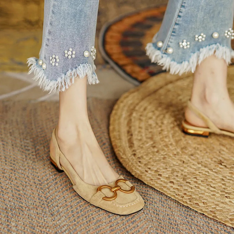 Womens Sandals Elegant Office Womens Shoes and Sandals Womens Casual Shoes Square Heels Sandals Sliding Apartments 240611