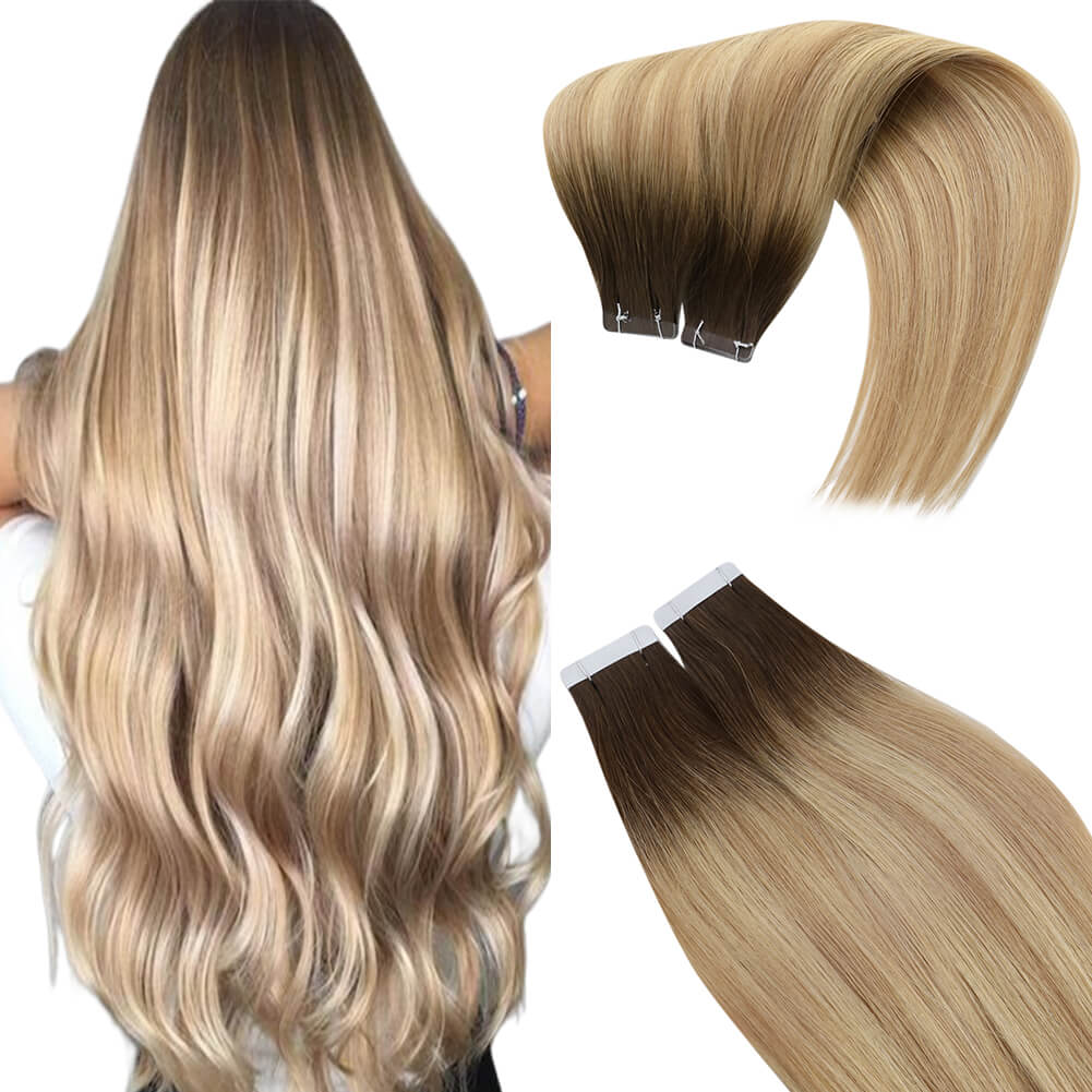 VeSunny Virgin Tape In Hair Extensions Human Hair Straight Extensions Balayage Color Skin Weft Adhesive Glue High Quality
