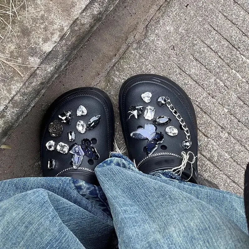 Black butterfly series shoe accessories beautiful Rhinestone amulet used for s and decorations for Clogs sandal gifts 240611