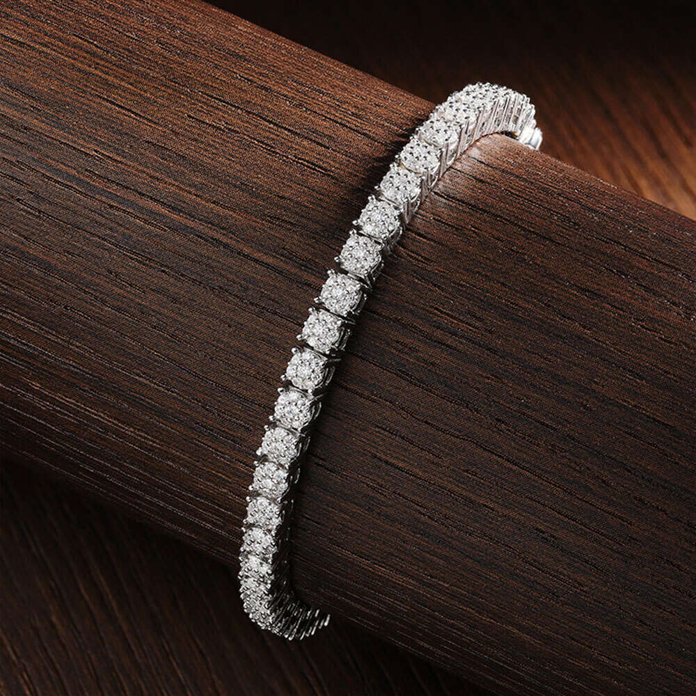 KNOBSPIN Full Moissanite Tennis Bracelet S Sier Plated White Gold with GRA Certificates Wedding Bracelets for Women Man