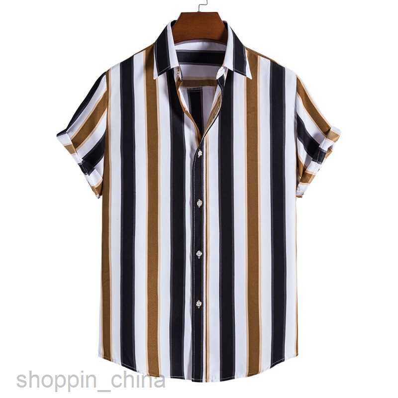 Men's Casual Shirts Direct new male loose oversized striped short sleeved shirt digital printed top tops