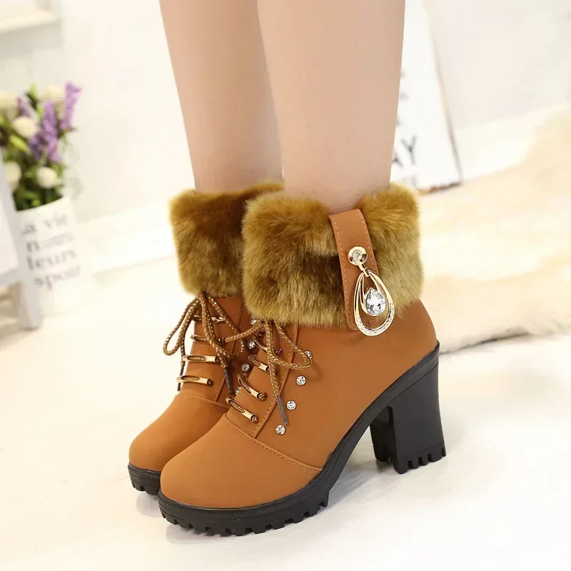 Suede Winter Designer Heels Shoes for Women 2023 New Short Plush High Platform Ankle Boots Elegant Botas Mujer 28ec