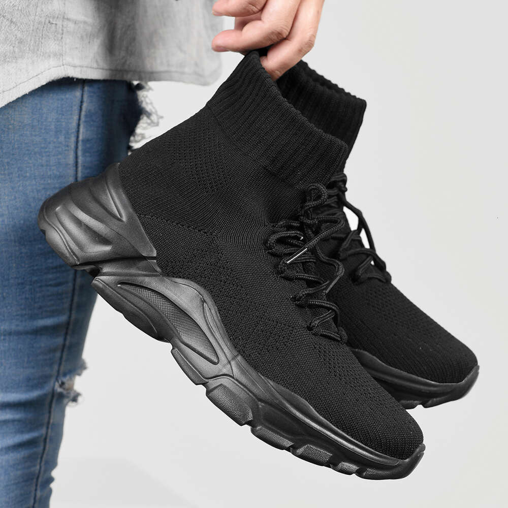 Hot selling flying woven breathable top men's and women's socks new increase high casual sports shoes