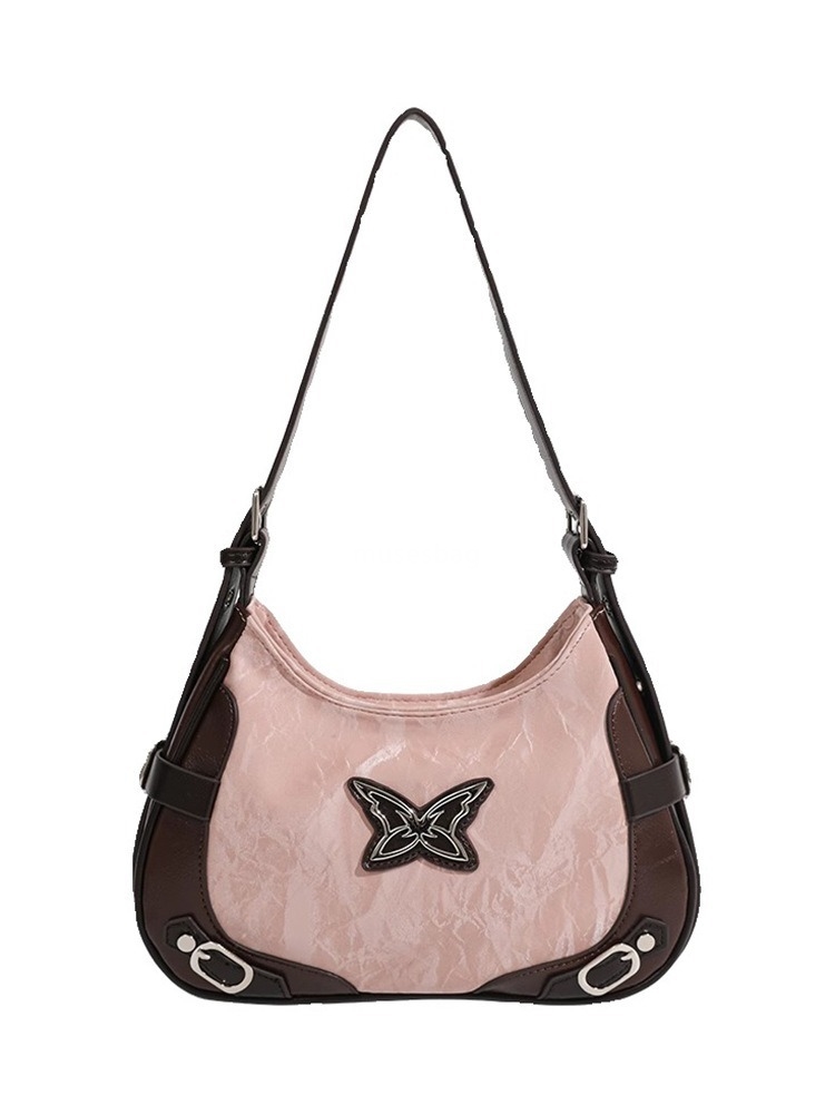 High quality new American style retro butterfly contrasting rivet motorcycle underarm bag original high-end feeling single shoulder bag crossbody bag