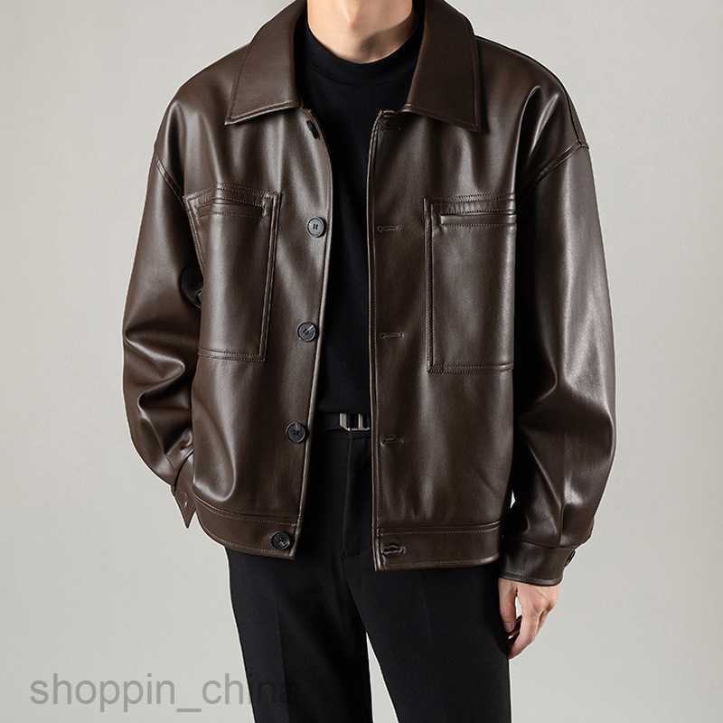 Men's Jackets Coats Loose and short PU leather jacket man ruffled and handsome top spring and autumn version lapel motorcycle casual jacket