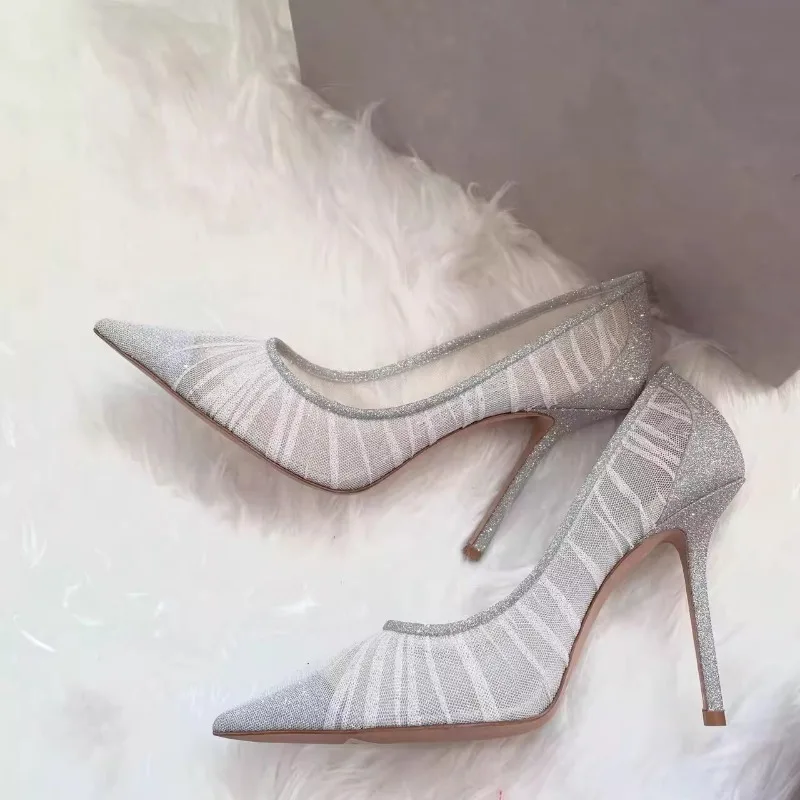 2024 Spring Autumn European and American New Pointed Toe Women's High Heels Shallow Mouth StilettoHeel Crystal Banquet Shoes