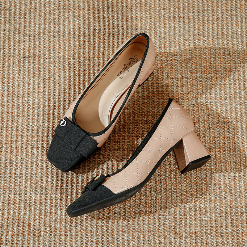 Spring Women Shoes New Retro Square Toe Chunky Heels Designer Women Pumps Slip-On Shallow Sexy Ladies Shoes Zapatillas Mujer