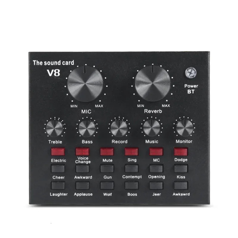 V8 Professional Sound Card Streaming Live Broadcast Podcast Recording Studio Equipment Voice Changer Audio Interface SoundCard 240603