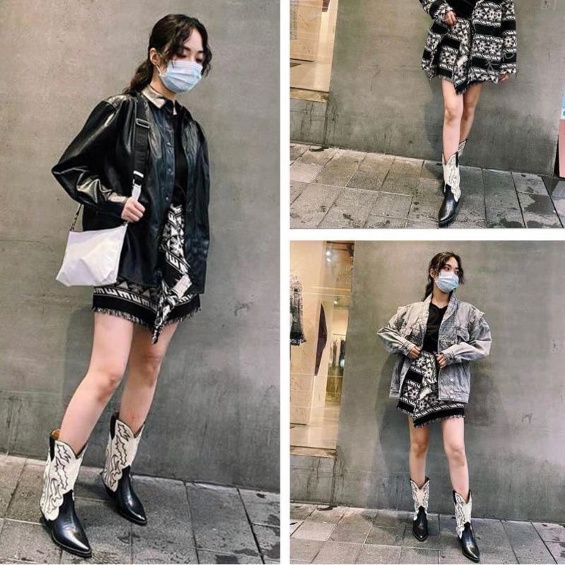 Women's Hot Retro Printed Leather Ankle Boots - Comfortable New Embroidery High Heels Casual Vintage Footwear