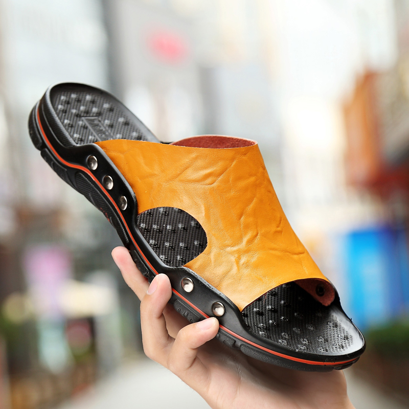 hot Summer Men Clogs Genuine Breathable NEW hot Flat Sandals Shoes Beach Classics Leather Mens Slippers Outdoor Flip p