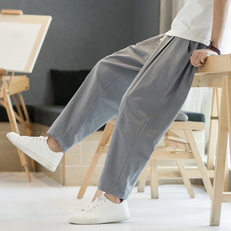 6 Colors Summer Mens Trousers Cotton Linen Fashion Thin Soft Casual Pants Breathable Loose Shorts Straight Pants Streetwear 240530