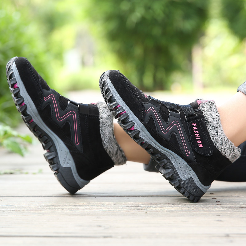 Boots Women Winter Outdoor Fur Camping Hiking High Quality Suede Mother Casual Sneakers Ladies Non-slip Climbing Men Shoes