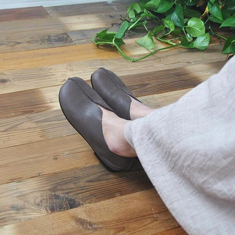 Moccasins Mother Loafers Soft Ballet Flats New Shallow Handmade Retro Casual Female Comfortable Genuine Leather Shoes