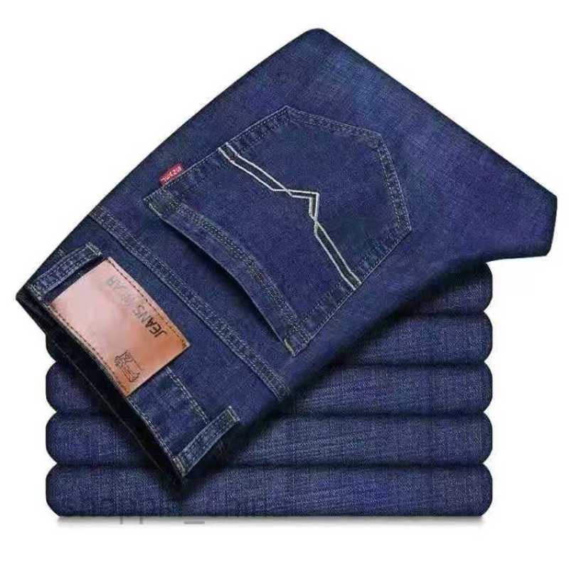 Men's Jeans Summer new elastic jeans men straight tube loose casual large size thin men's work wear-resistant long pants Denim Pants