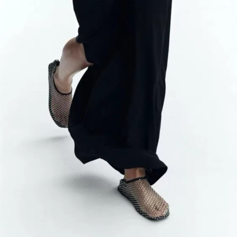 Hot Women's Shoes 2023 New Luxury Diamond Round Head Ladies Shoes On Offer Women's Sandals With Elastic Fishnet Socks Slippers