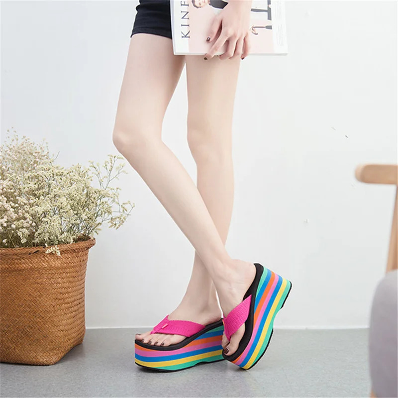 Womens High Heel Flip Wedge Slide Womens Summer 10CM Foot Platform Slide Womens Black Slide 240611