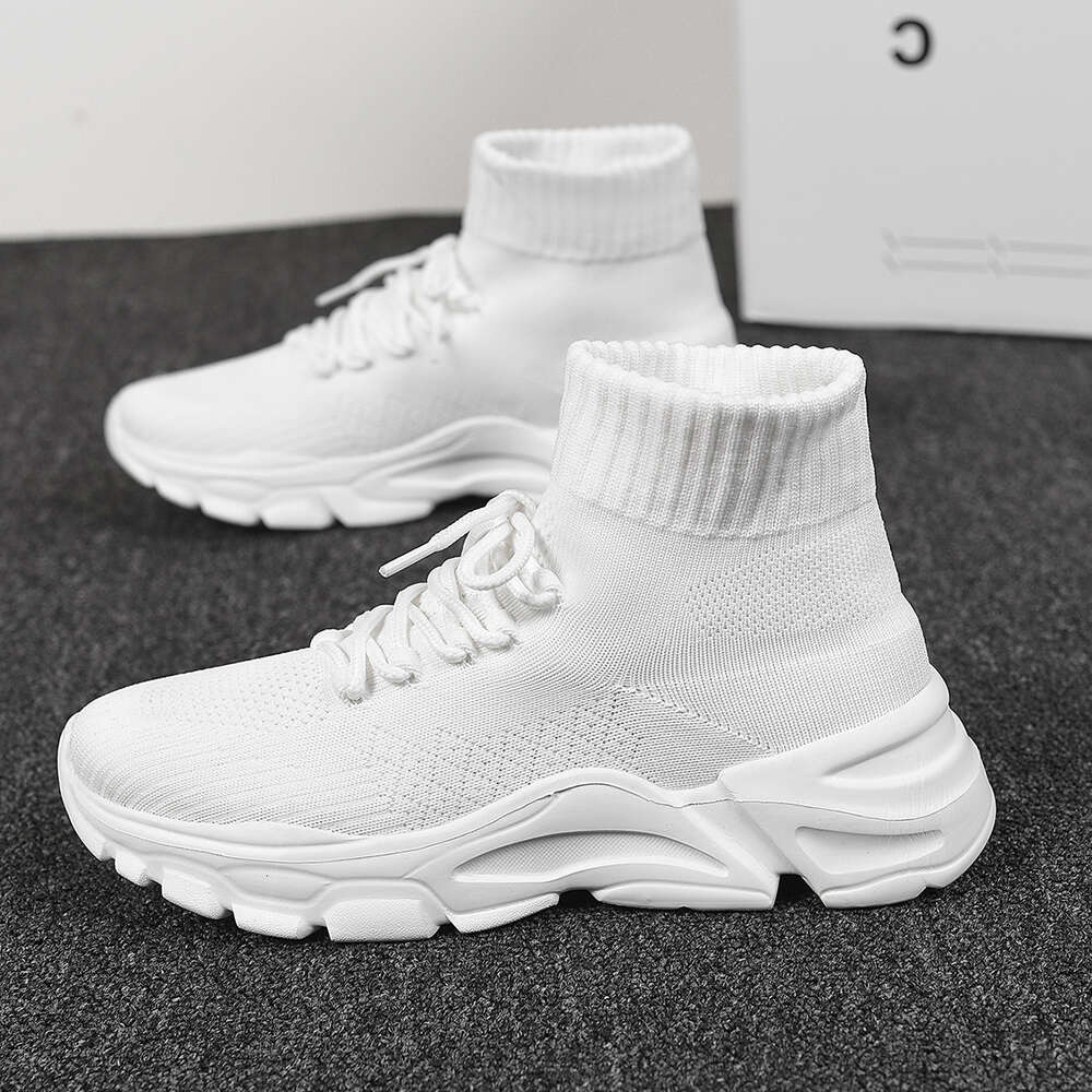 Hot selling flying woven breathable top men's and women's socks new increase high casual sports shoes