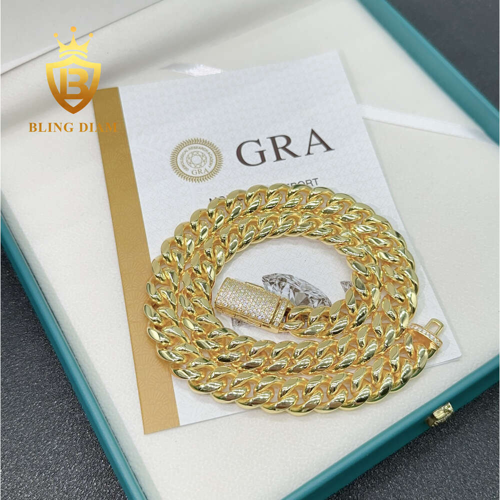 Fashion Hip Hop Chain 12mm Stainless Cuban Chain with 925 Sterling Silver Moissanite Clasp Miami Chain Necklace