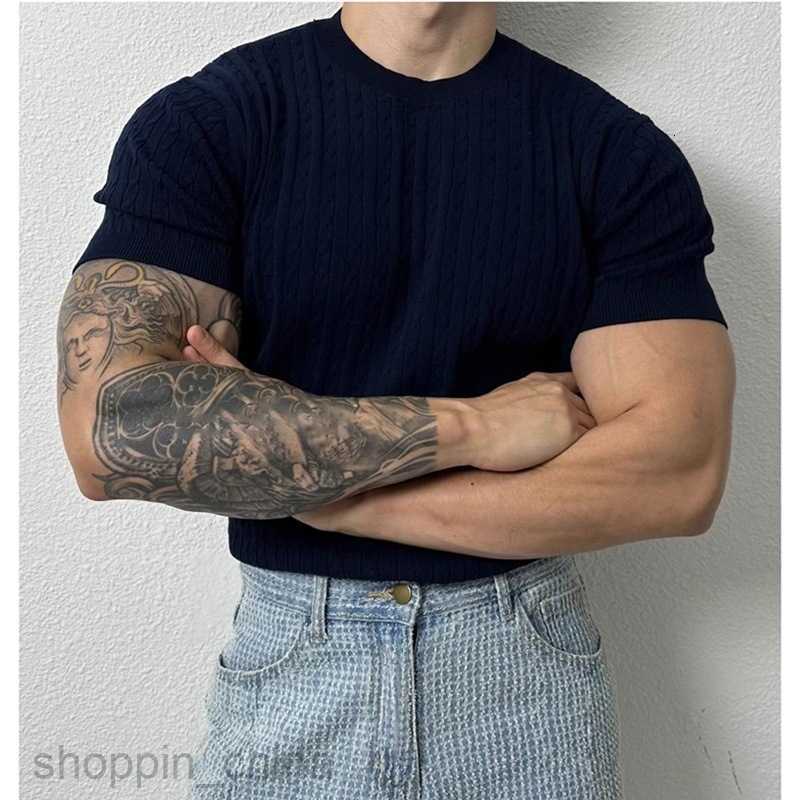 Men's T Shirts Summer thin Fried Dough Twists round neck knitwear short sleeved men loose fashion versatile elastic t-shirt design sense of minor