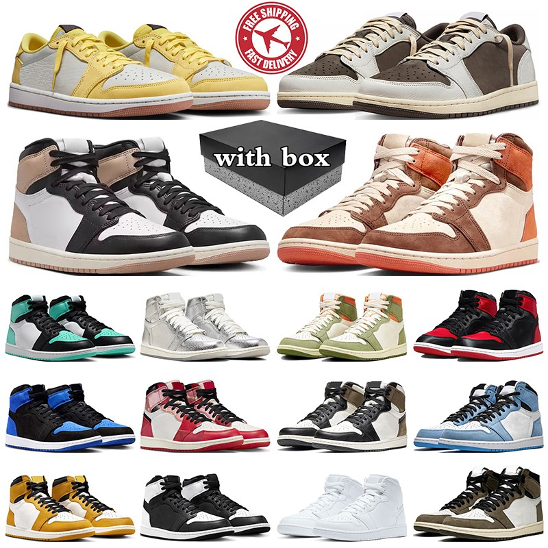 With Box 1s basketball shoes 1 low mens sneakers j1 Canary Reverse Mocha Latte Black Phantom Satin Bred womens trainers sports