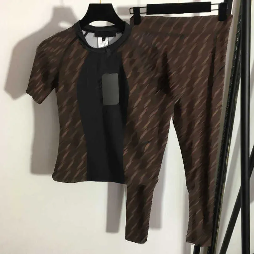 25ss Yoga Tracksuits Designer Brand Women F Letter Print Tight Short Sleeve T-shirt Slim Leggings Set High Quality Womens Clothes