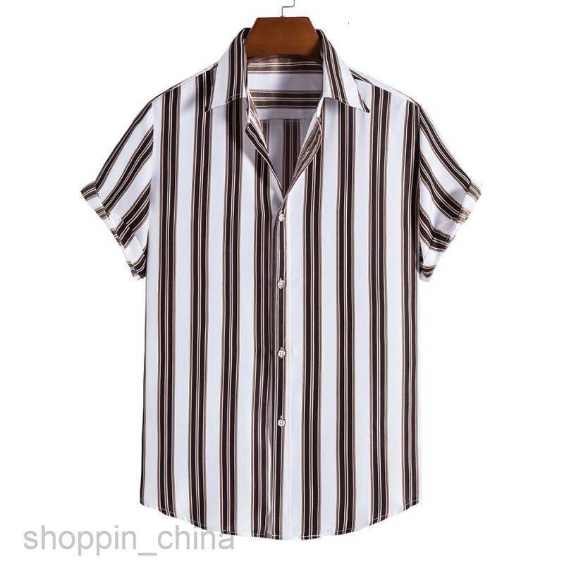Men's Casual Shirts Direct new male loose oversized striped short sleeved shirt digital printed top tops