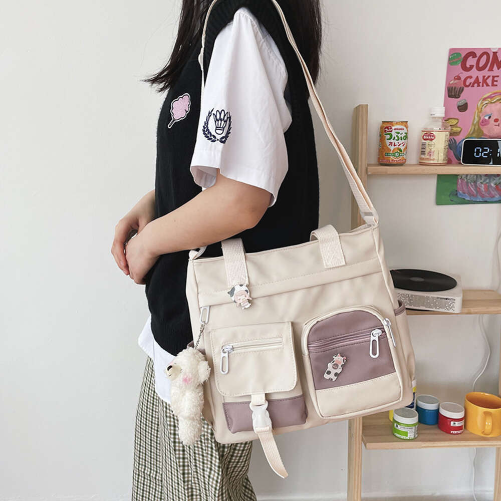 version Korean of ulzzang college antique sensei style, artistic and versatile girl student color contrast large capacity shoulder bag H6.12#19 ddmyth