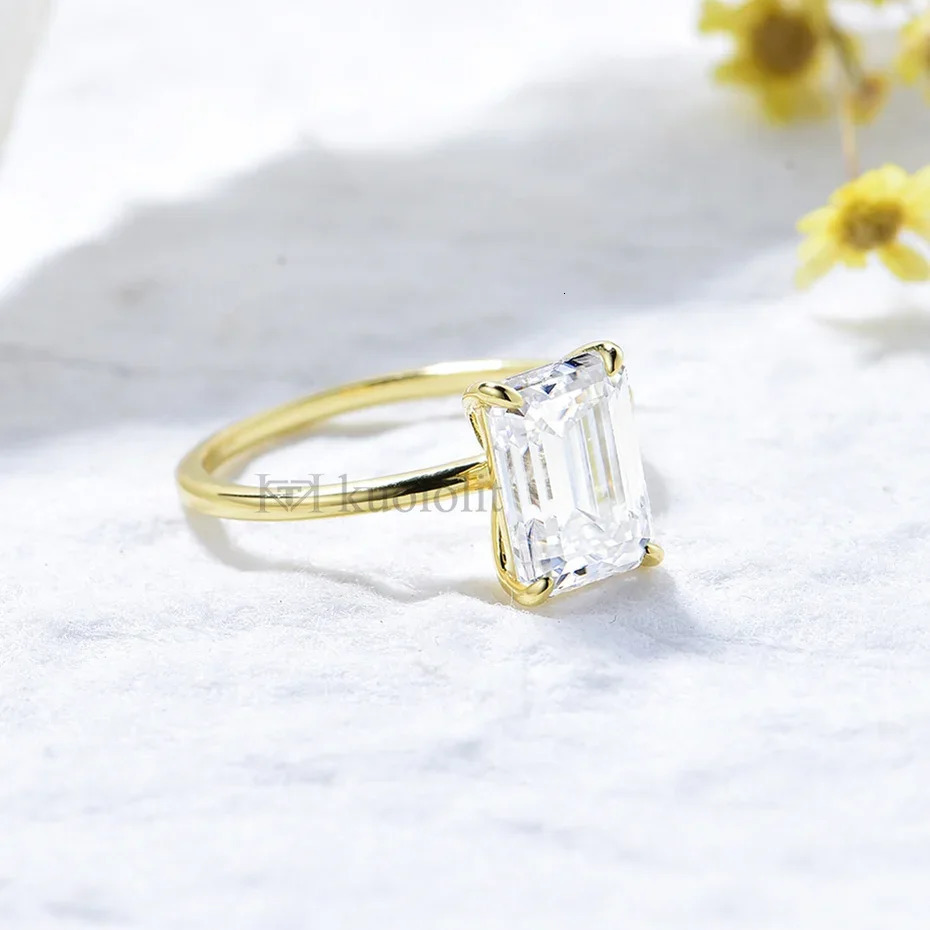 Kuololit 2.5CT Ring for Women Solid 14K10K Yellow Gold 6*9 Emerald Cut D/VVS1 Solitaire Ring for Engagement Wedding 240530