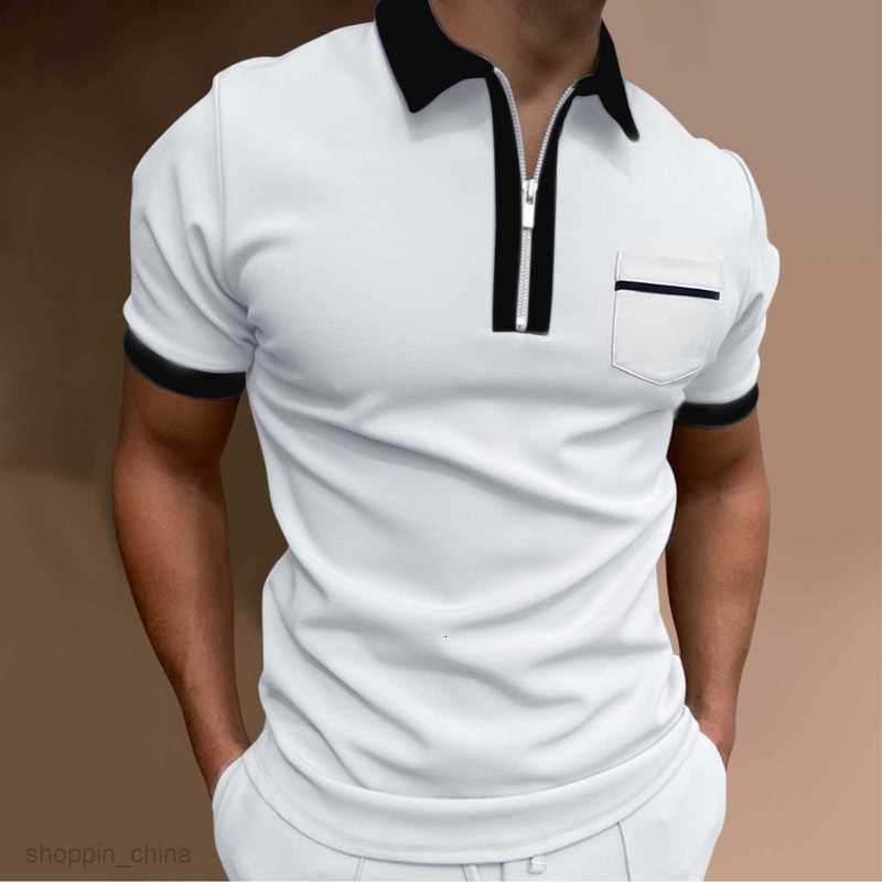 Men's Polos Shirts New Summer Casual Zipper pocket Polo Shirt Men Short Sleeve tops