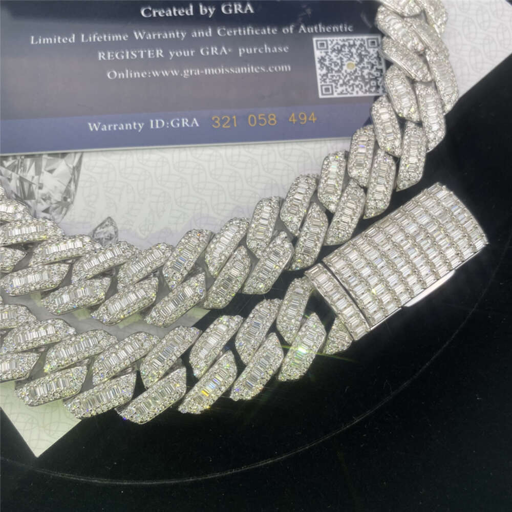 Custom 15mm Vvs Moissanite Baguette Diamond Thick Cuban Link Chain Iced Out Hip Hop Rapper 925 Silver Necklace Men Bracelet