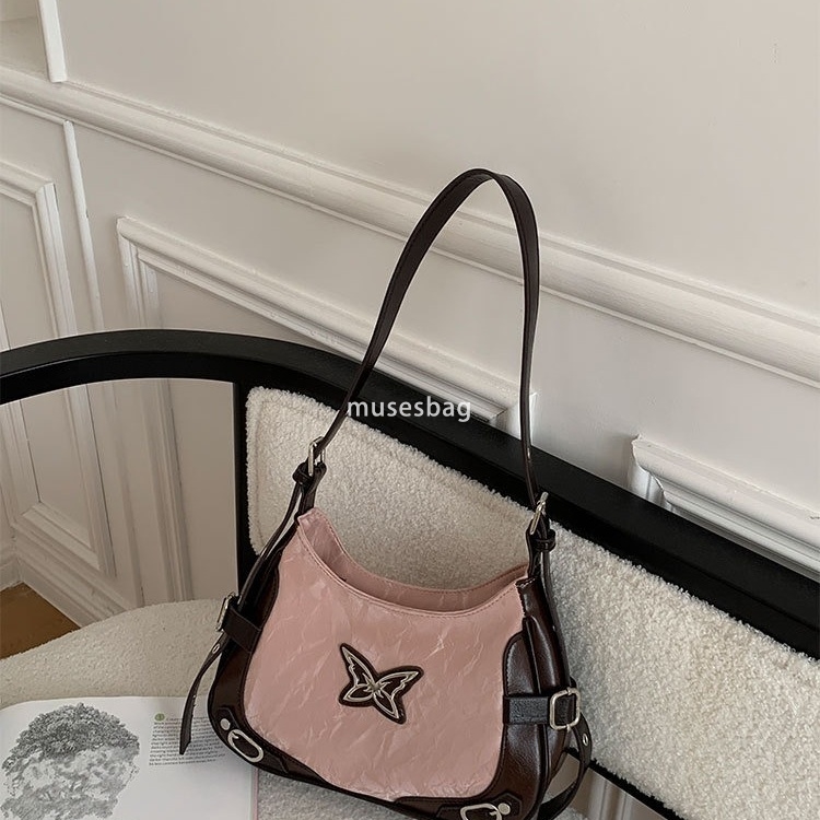 High quality new American style retro butterfly contrasting rivet motorcycle underarm bag original high-end feeling single shoulder bag crossbody bag