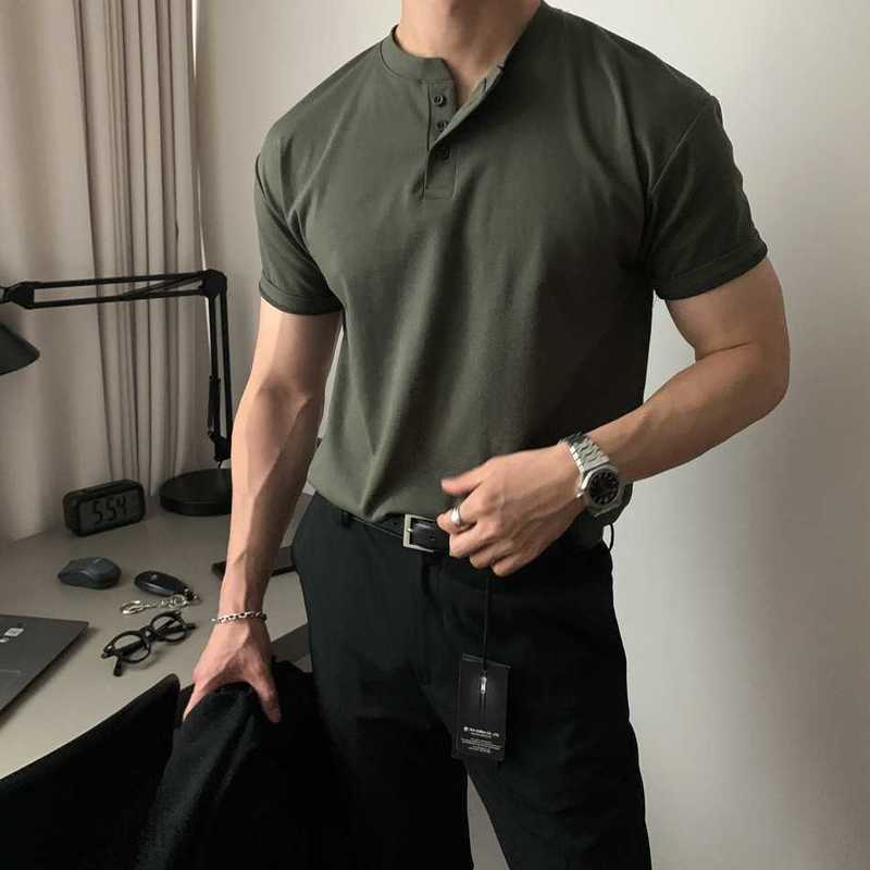 Men's T Shirts short sleeved t-shirt men polo shirt Mature stable tight cuffs fitness tough guy Henley shirt tees tops