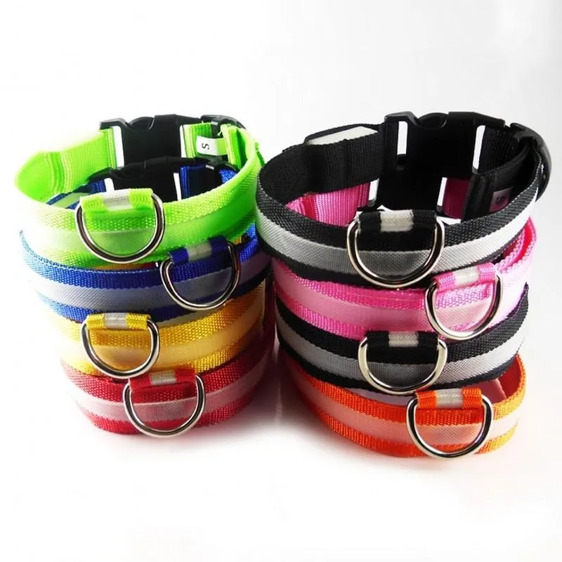 LED Nylon Dog Collar Flashing Light Up Safety Pet Collars For Dogs & Cats Multi Color XS XL Christmas