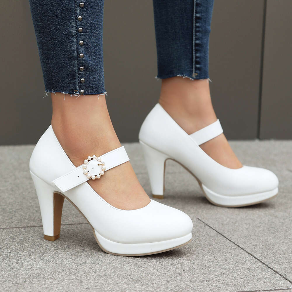 White Wedding Shoes Platform High Heels Women Buckle Strap Ladies Party Dance Shoe 2024 Elegant Block Heel Pumps Free Ship