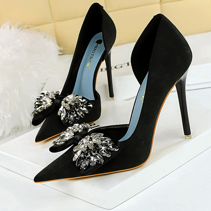 BIGTREE Rhie Bow Pumps Banquet Sexy High Heels Women Stilettos Party Shoes Large Size 41 42 43
