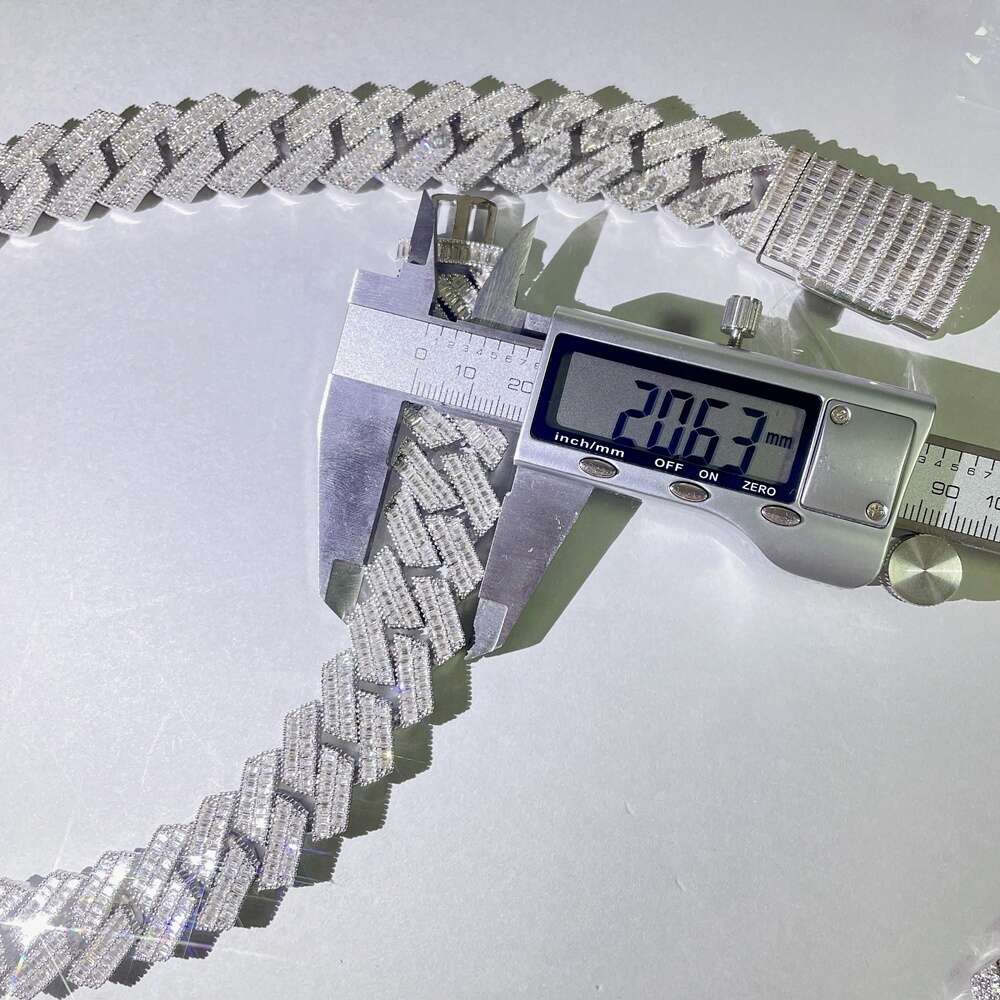 Luxury Double Row Baguette Diamond 20mm Moissanite Cuban Link Chain Mens Lab Diamond Cuban Chain 925 Gold