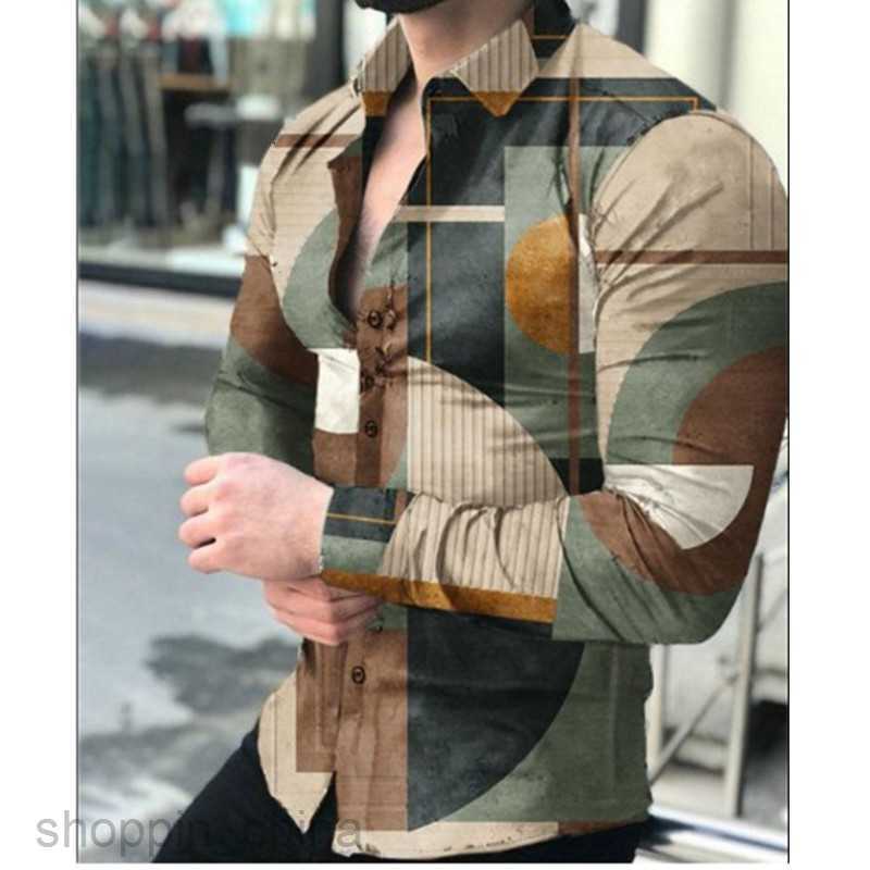 Men's Casual Shirts Spring and Autumn New Polo Neck Shirt 3D Printed Casual Loose Men's Long sleeved Top tops