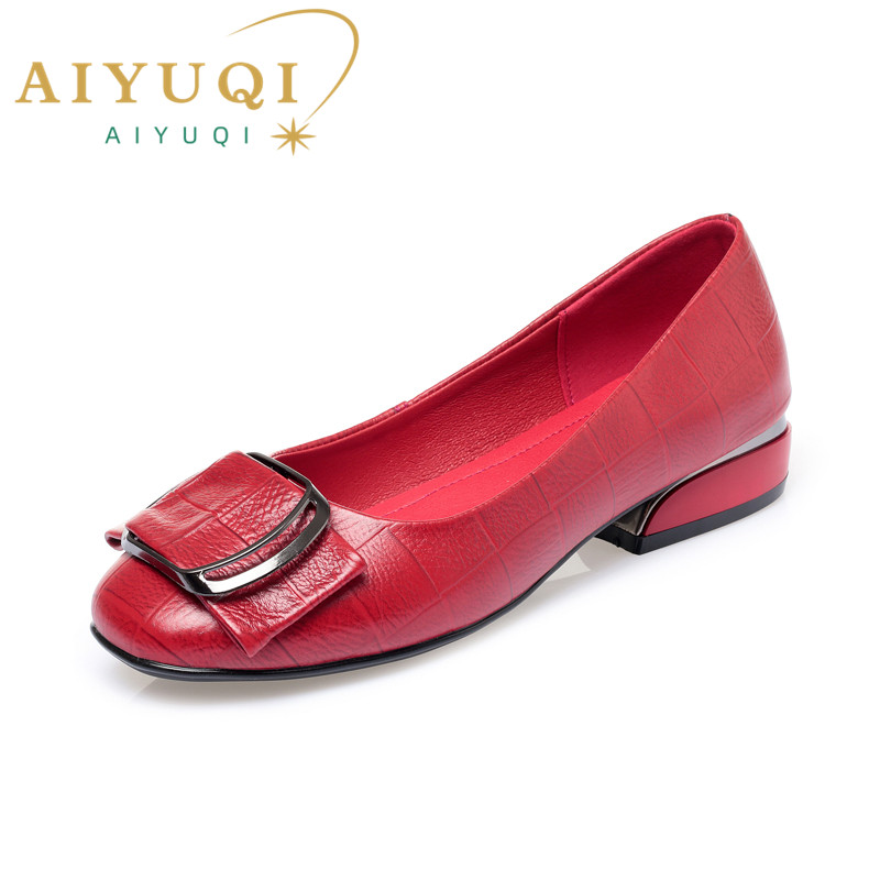 AIYUQI Autumn 2024 new Genuine Leather Women's Shallow Mouth Shoes Red Wild Women's Shoes Low Heel nurse Shoes Ladies