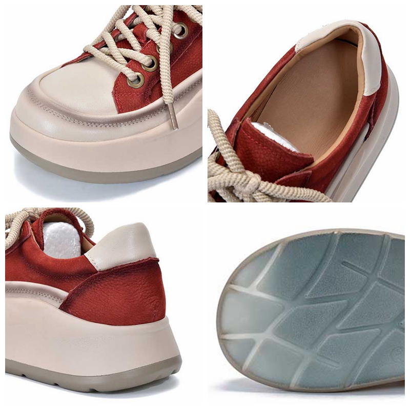 Koznoy 4cm Women Platform Comfy Skate Boarding Genuine Leather Wedge Autumn Chunky Sneakers Mixed Color Vulcanize Spring Shoes