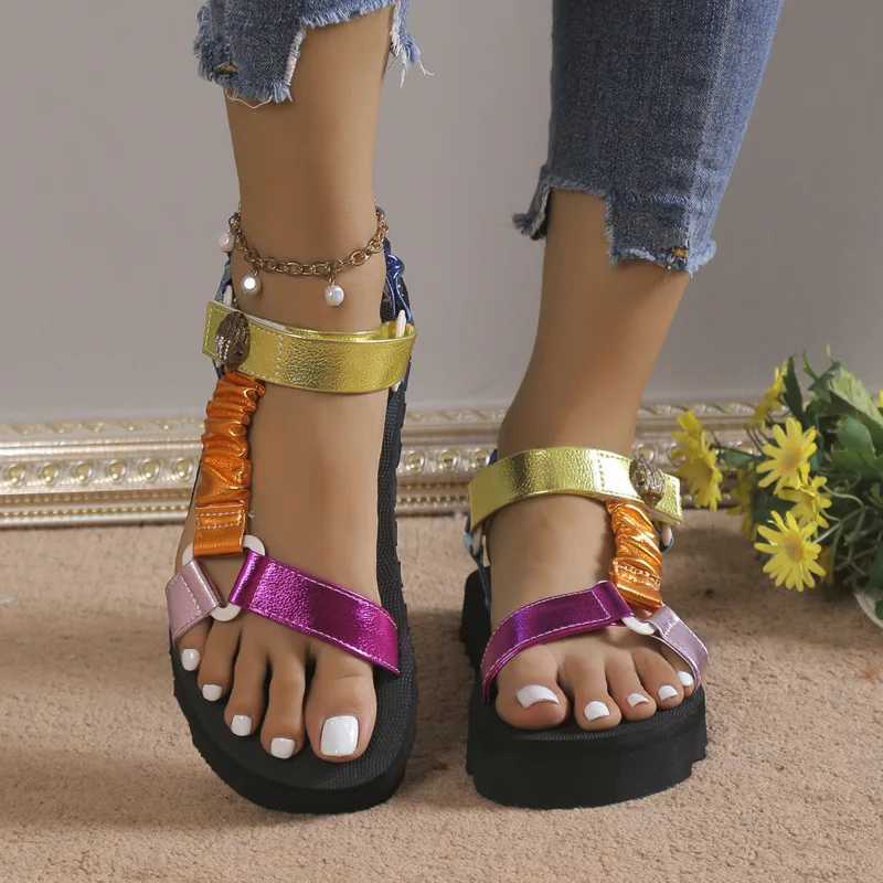 Sandals Colorful thick soled beach round toes classic style sandals womens casual version large outdoor slider Y240612F619