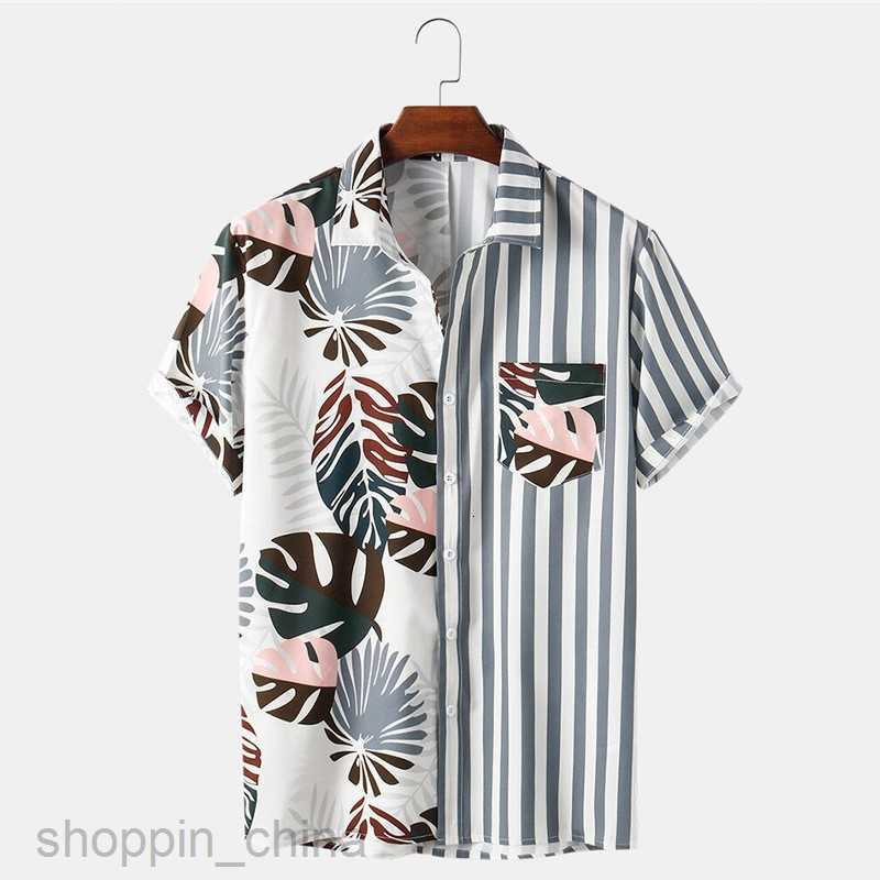 Men's Casual Shirts New men's shirt 3D digital printing short sleeved lapel striped shirt men's short cardigan top tops