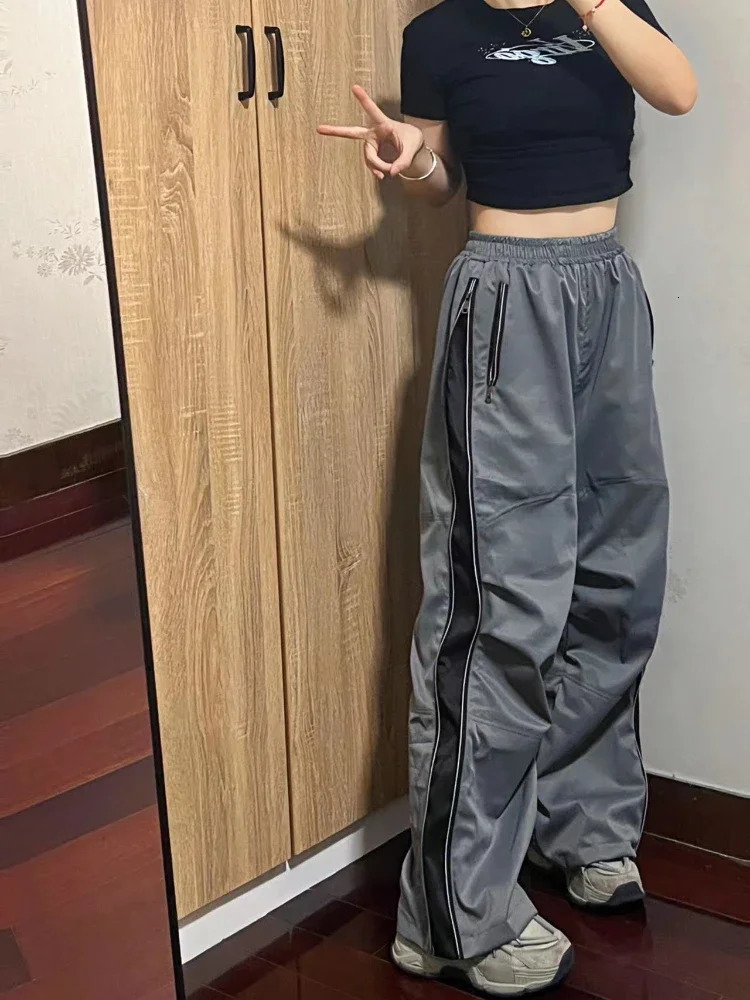 Women Casual Baggy Pants Harajuku Oversized Cargo Pants Y2K Korean Fashion Hip Hop Wide Leg Zipper Trousers Sweatpants 240530