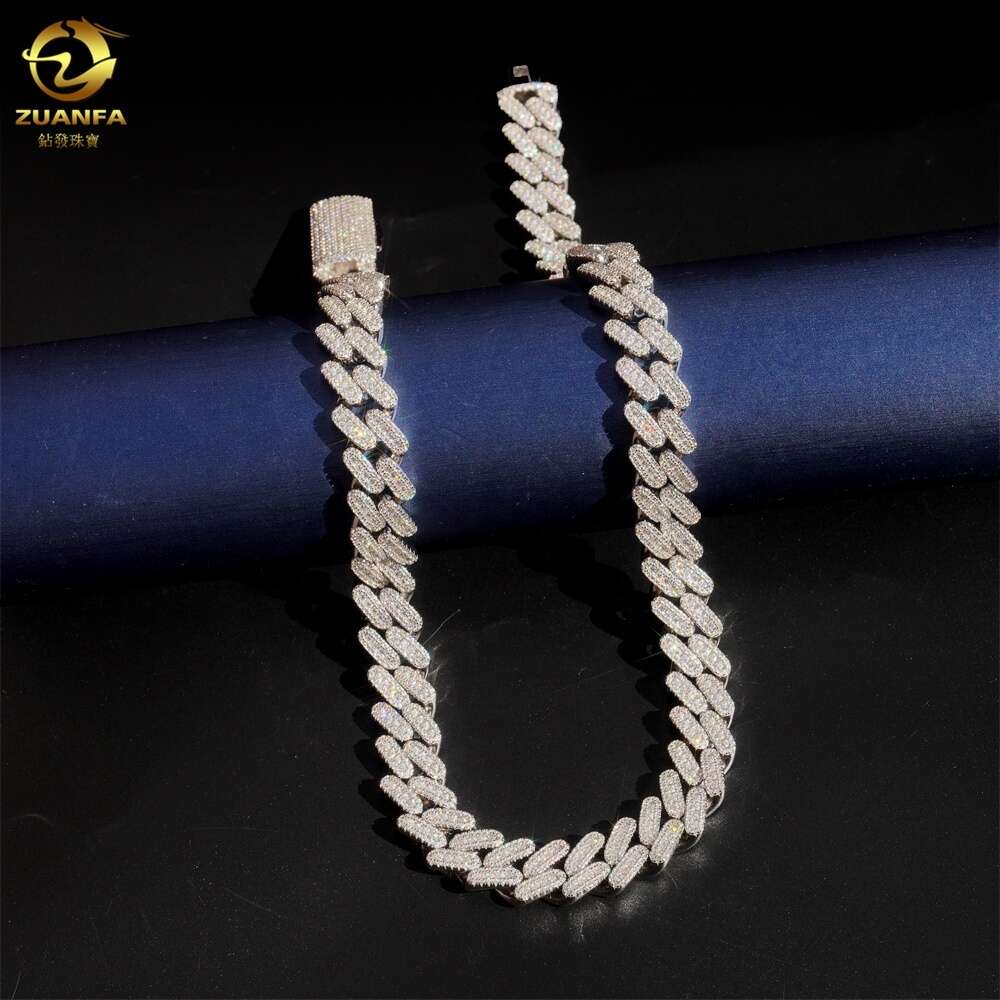 Wholesale Jewelry Factory in Panyu S925 Sterling Silver Prong Set Hip Hop Iced Out Vvs Moissanite Diamond Cuban Link Chain