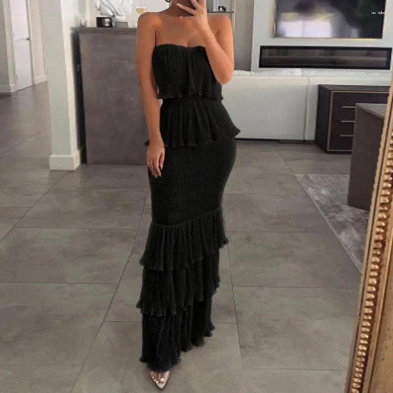 Casual Dresses Cocktail Party Dress Women Tube Top Elegant Off Shoulder Maxi Pleated Ruffle Backless For Parties Banquets