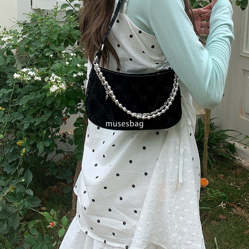 High quality premium pink butterfly club bag for women's new pearl metal chain diamond grid underarm bag casual one shoulder crossbody bag
