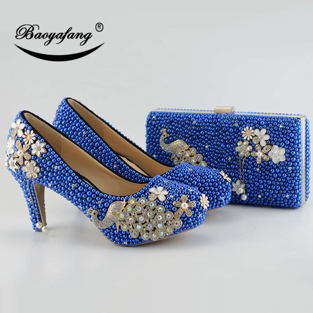 New Arrival Pea Royal Blue Pearl Diamonds Woman's Party/Wedding Pumps High Fashion Rhinestone Bride Shoes Women